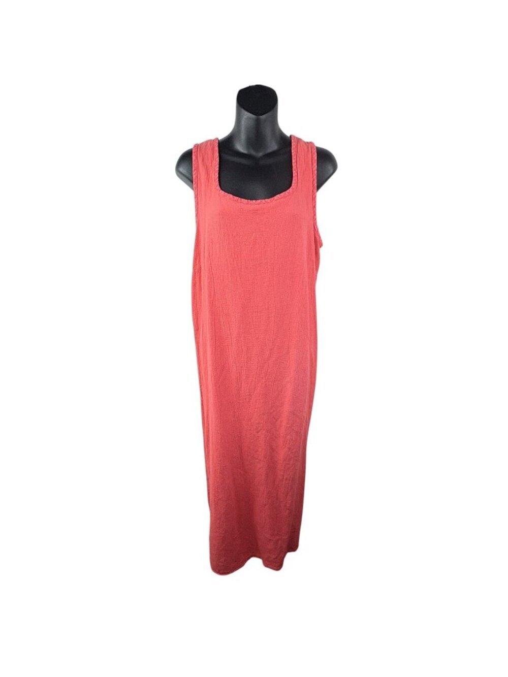 Vintage 90s Sleeveless Cotton WEK Maxi Dress Women’s M Coral Beach Coverup Slit